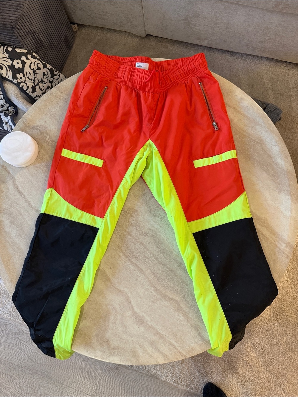 Men’s orange & Neon Yellow Colorblock Active Pants - festival wear